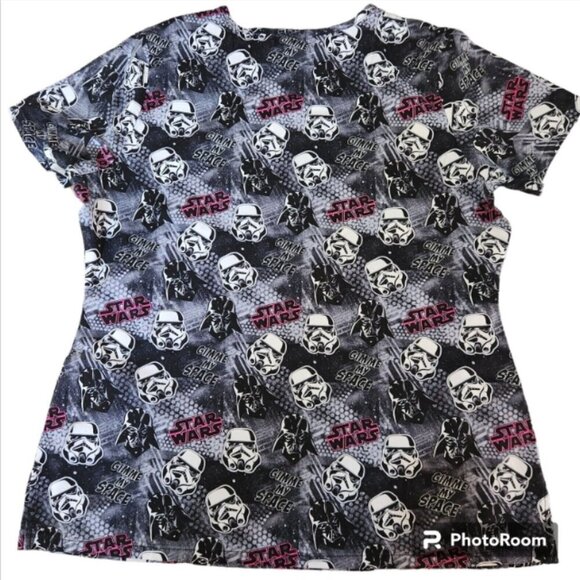 Scrub Nursing Top Lot of 2 Womens Med. Star Wars & 101 Dalmatians Uniforms - Picture 10 of 15